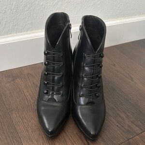 Black Pointed Toe Lace-Front Ankle Boots